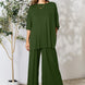 Double Take Full Size Round Neck Slit Top and Pants Set