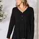 Double Take Half Button Long Sleeve Ruffle Hem Blouse