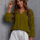 Crochet Tassel Tie Neck Long Sleeve Blouse