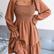 Smocked Flounce Sleeve Square Neck Dress