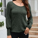 Ribbed Round Neck Lantern Sleeve Knit Top