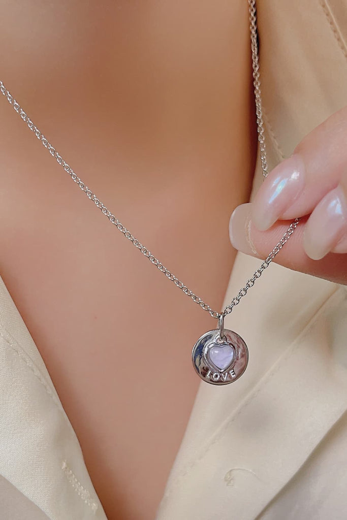 Moonstone LOVE Heart Pendant 925 Sterling Silver Necklace