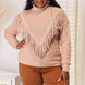 Woven Right Turtleneck Fringe Front Long Sleeve Sweater