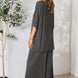 Double Take Full Size Round Neck Slit Top and Pants Set