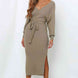 Surplice Neck Bow Waist Slit Sweater Dress