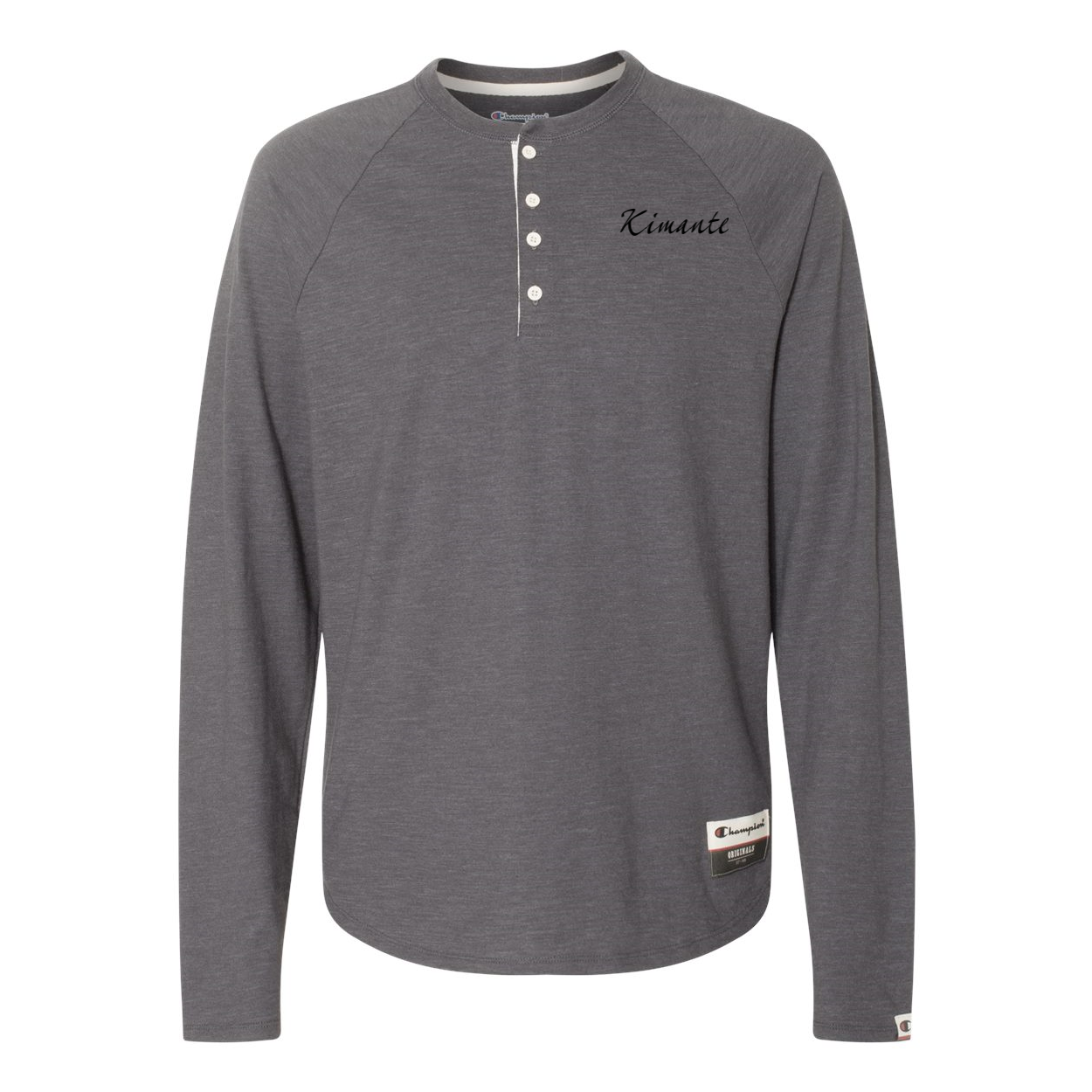 Original Kimante Black Logo Slub Henley Long Sleeve Shirt - Kimante Discounted Fashionionable clothing 