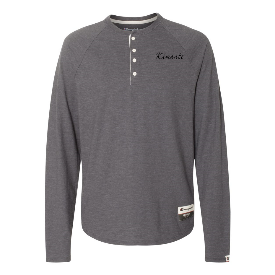 Original Kimante Black Logo Slub Henley Long Sleeve Shirt - Kimante Discounted Fashionionable clothing 