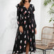 Printed Tie Front Ruffle Trim Long Sleeve Dress