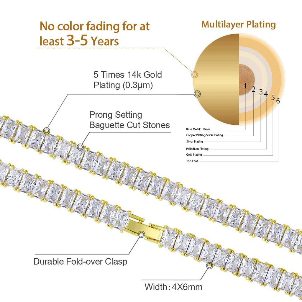6mm Baguette Cut CZ Diamond Tennis Chain in 14K Gold by Bling Proud | Urban Jewelry Online Store