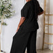 Double Take Full Size Round Neck Slit Top and Pants Set