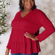 Double Take Half Button Long Sleeve Ruffle Hem Blouse
