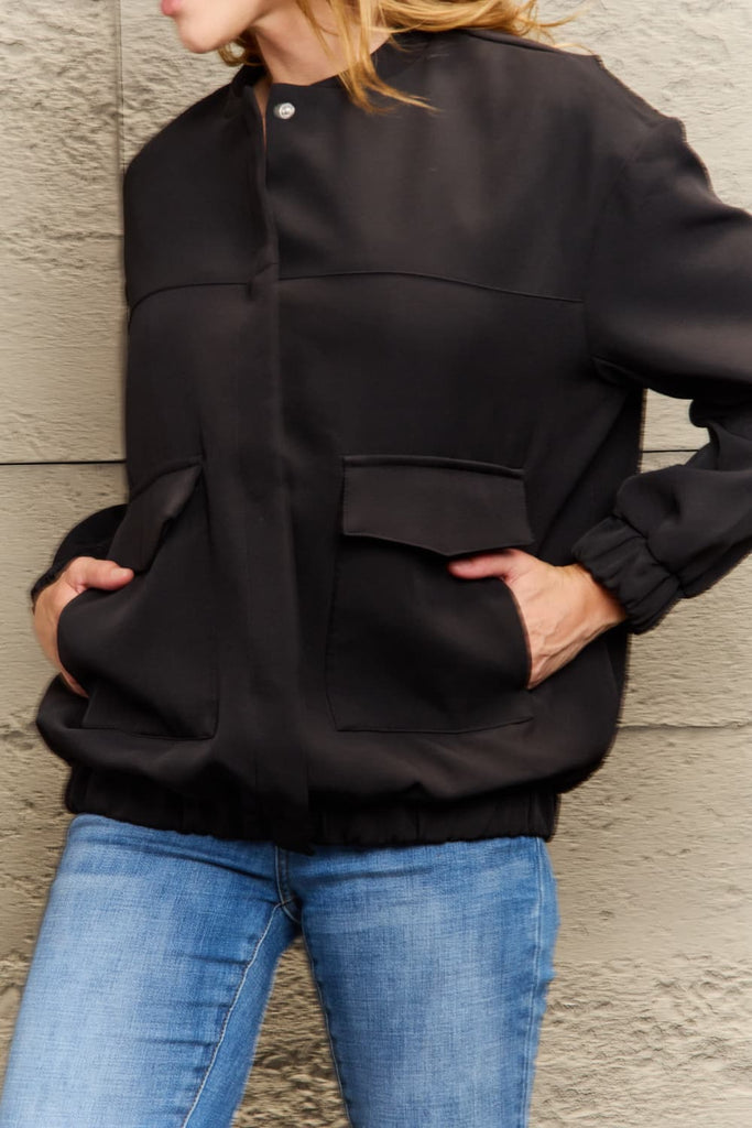 Round Neck Dropped Shoulder Jacket with Pockets