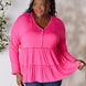 Double Take Half Button Long Sleeve Ruffle Hem Blouse