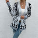 Geometric Fringe Hem Open Front Cardigan