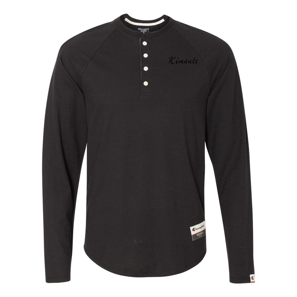 Original Kimante Black Logo Slub Henley Long Sleeve Shirt - Kimante Discounted Fashionionable clothing 