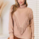 Woven Right Turtleneck Fringe Front Long Sleeve Sweater