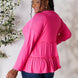 Double Take Half Button Long Sleeve Ruffle Hem Blouse