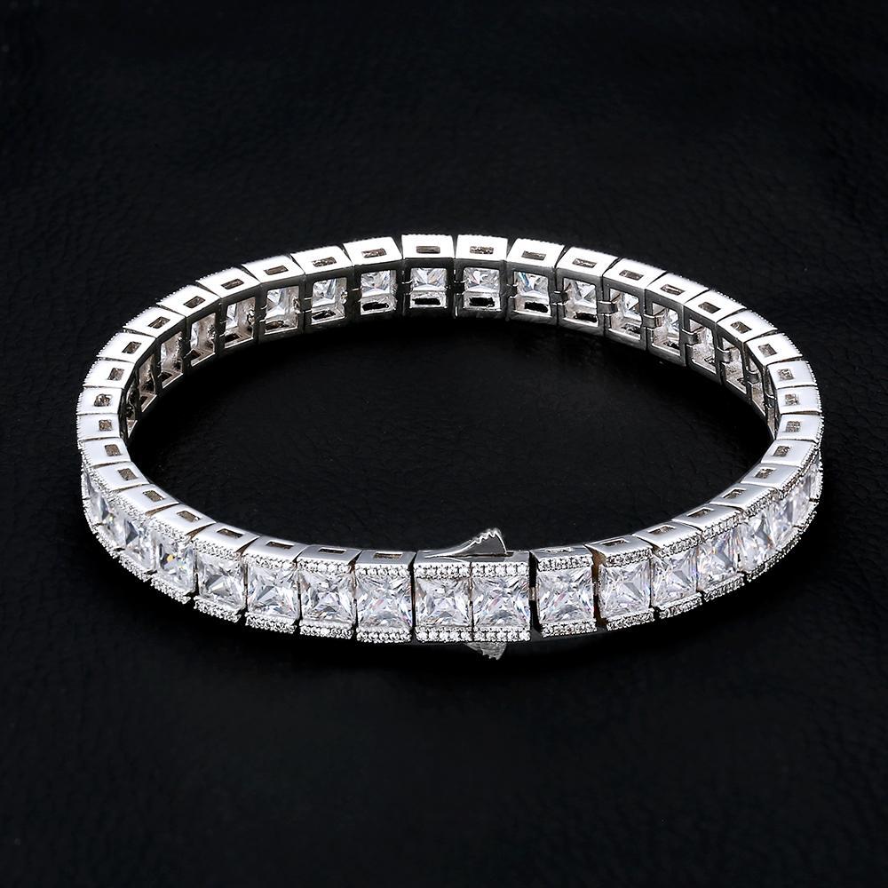 8mm Princess Cut CZ Diamond Mens Tennis Bracelet in White Gold by Bling Proud | Urban Jewelry Online Store