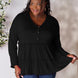 Double Take Half Button Long Sleeve Ruffle Hem Blouse