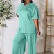 Double Take Full Size Round Neck Slit Top and Pants Set