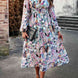 Printed V-Neck Long Sleeve Midi Dress