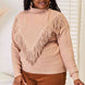 Woven Right Turtleneck Fringe Front Long Sleeve Sweater