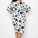Polka Dot Drop Waist Ruched Midi Dress
