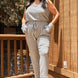 Plus Heather-grey Round Neck Sleeveless Tie Waist Jumpsuit