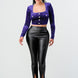 Lux Diamon Velvet Buttons Open Back Square Neck Long Sleeves Cropped Top
