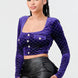 Lux Diamon Velvet Buttons Open Back Square Neck Long Sleeves Cropped Top