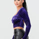 Lux Diamon Velvet Buttons Open Back Square Neck Long Sleeves Cropped Top