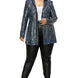 Plus Disco Metallic Sequins Double Breasted Blazer