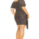Plus Disco Sequins Puff Sleeve Belted Mini Dress