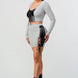 2 Piece Set With Cropped Long Sleeve Shirt With Pu Leather Detail Matching Mini Skirt