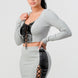 2 Piece Set With Cropped Long Sleeve Shirt With Pu Leather Detail Matching Mini Skirt