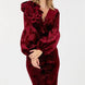 Flower Patch Flocked Velvet Fitted Midi Dress With Puff Sleeves