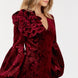 Flower Patch Flocked Velvet Fitted Midi Dress With Puff Sleeves