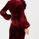 Flower Patch Flocked Velvet Fitted Midi Dress With Puff Sleeves