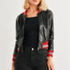 Black & Red Ribbed Vegan Leather Bomber Jacket