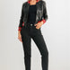 Black & Red Ribbed Vegan Leather Bomber Jacket