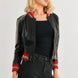 Black & Red Ribbed Vegan Leather Bomber Jacket