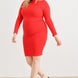 Plus Red Ribbed Long Sleeve Mock Neck Cut-out Back Midi Dress