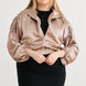 Plus Satin Zip-up Ruched Long Sleeve Cropped Bomber Jacket