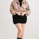 Plus Satin Zip-up Ruched Long Sleeve Cropped Bomber Jacket