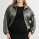 Plus Satin Zip-up Ruched Long Sleeve Cropped Bomber Jacket