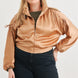 Plus Satin Zip-up Ruched Long Sleeve Cropped Bomber Jacket