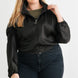 Plus Satin Zip-up Ruched Long Sleeve Cropped Bomber Jacket
