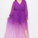 Ombre Chiffon Wrap Front Long Sleeve Tie Waist Slit Front Maxi Dress