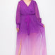Ombre Chiffon Wrap Front Long Sleeve Tie Waist Slit Front Maxi Dress