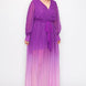 Ombre Chiffon Wrap Front Long Sleeve Tie Waist Slit Front Maxi Dress